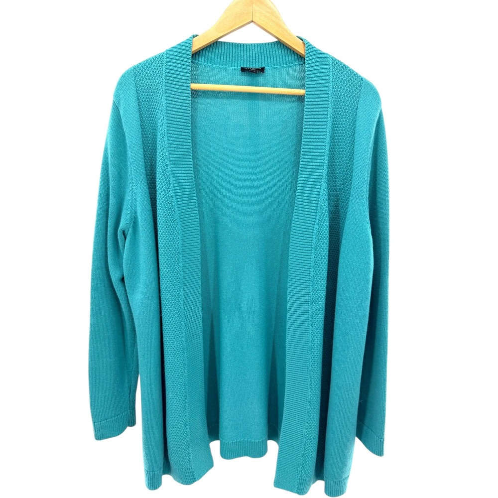 Talbots Woman Teal‎ Blue Open Front Cardigan Cotton Angora Blend Sweater 1X